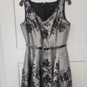 White House Black Market Silver Fit and Flare Midi Dress